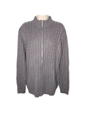 Gray Knit Cable‎ Zip Down Long Sleeve Sweater Men’s Size L